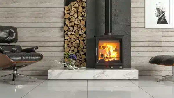 Elegant wood burning stove in a norwich home